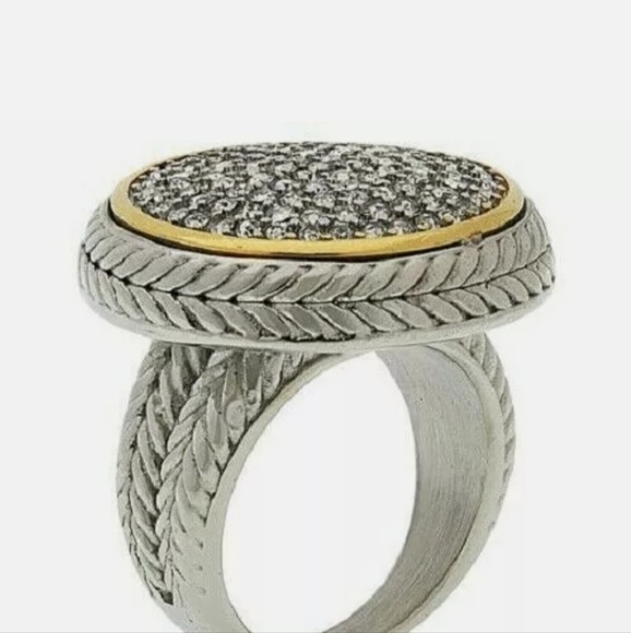 New Emma Skye Stainless Steel Pav Crystal Textured Two-tone Ring. - Picture 3 of 15